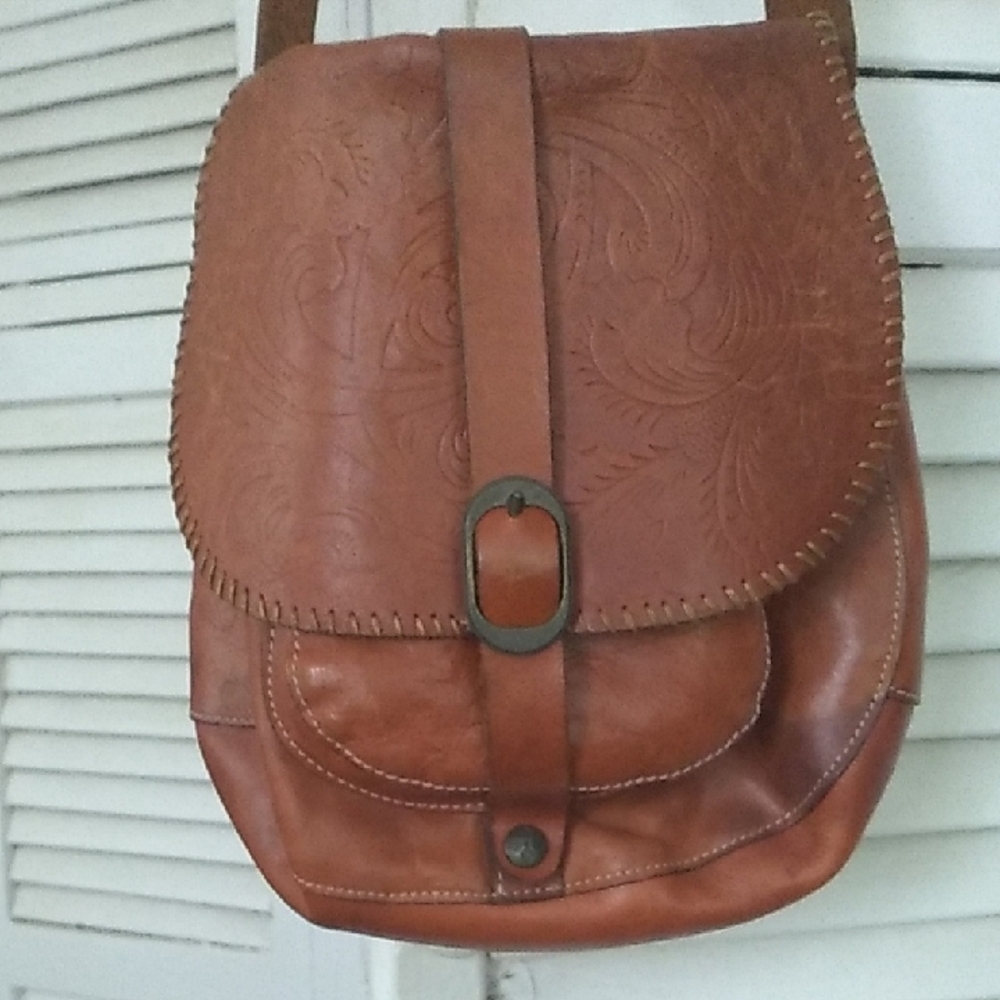 Patricia Nash Brown Leather Embossed Shoulder Bag